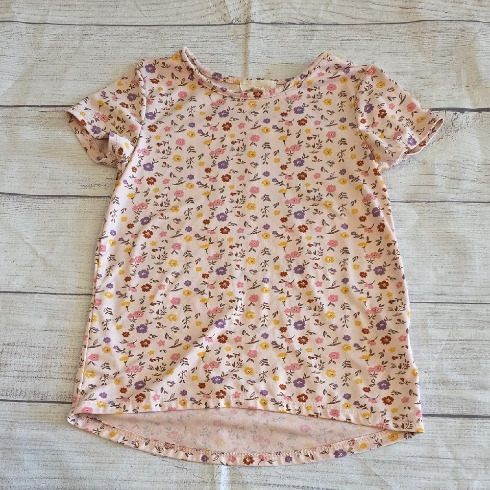 Pink and Purple Floral Short Sleeve Tee with High-Low Hem